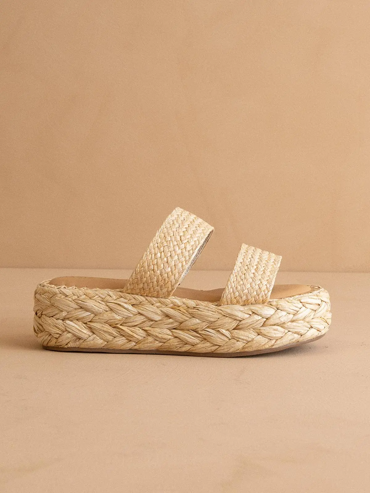 Woven Raffia Platform Slide Sandals
