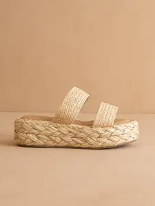 Woven Raffia Platform Slide Sandals
