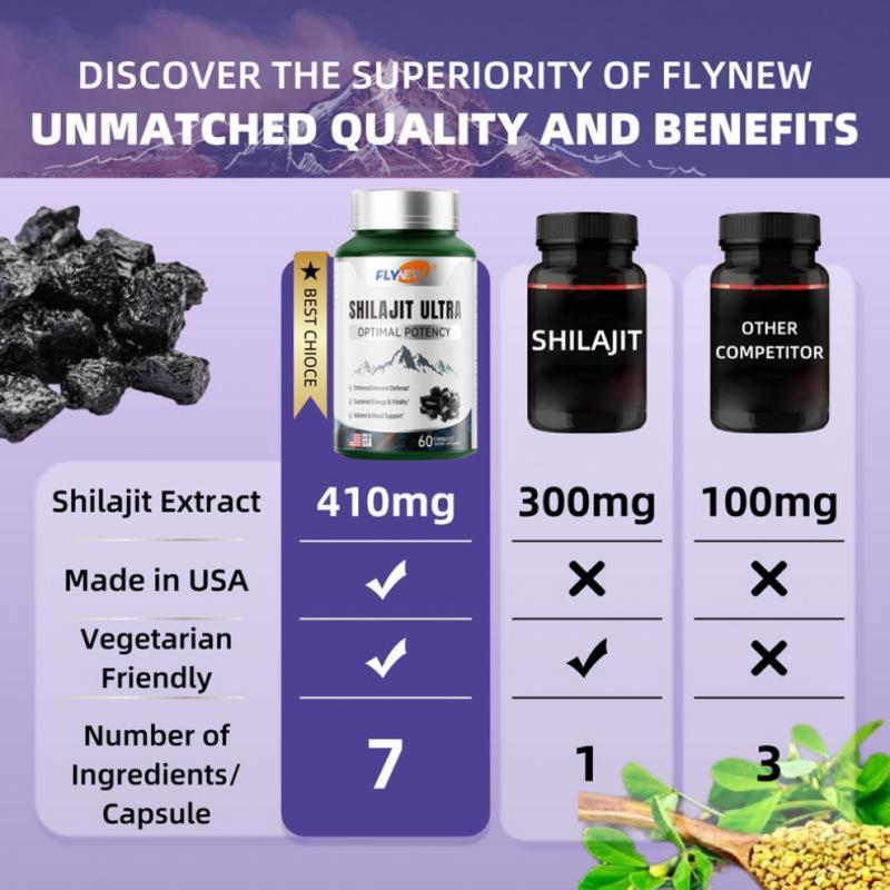 FLYNEW Optimal Potency I Shilajit Ultra Adaptogen Energy Stamina Immune Antioxidants Made in USA 60 Capsules Healthcare Vitamin Fitness Supplement