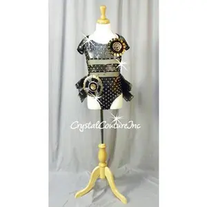 Custom Black/Silver Shimmery Leotard with Sheer Ruffle Skirt - Swarovski Rhinestones