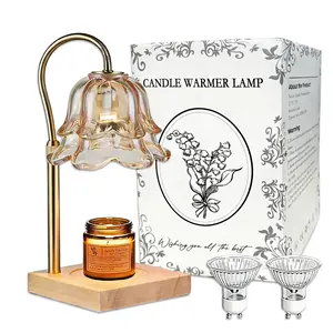 Height Adjustable Gold Floral Wax Melt Lamp with Timer No Flame Safe Candle Warmer Home for Mom