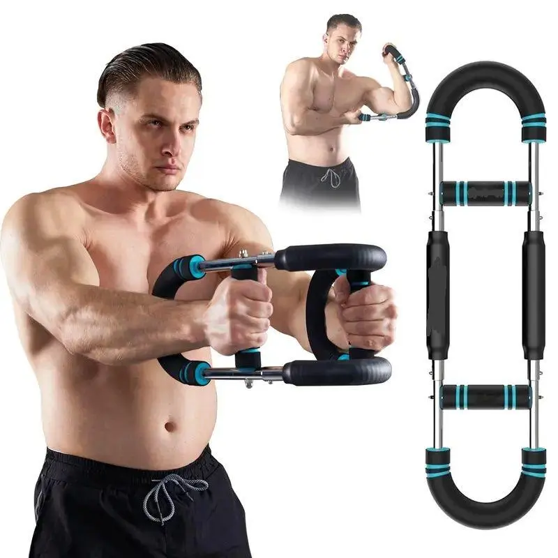 Adjustable Power Twister Bar Arm Trainer - Sturdy Steel Build, Compact and Lightweight Stainless Steel Chest, Arm & Shoulders Strength Gear for Men, Easy to Hold Portable Home & Office Upper Body Training Equipment, Traveling, Durable And Sturdy, Home Wor