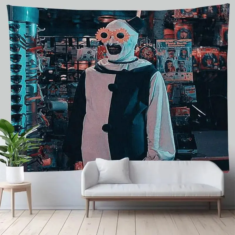 Spooky Knit Clown Decorative Tapestry - Synthetic Durable Polyester Microfiber, Scary Style Living Room Bedroom Wall Art, Machine Washable Valentine's Day Gift for Boyfriend