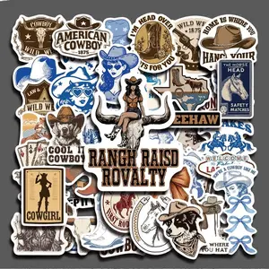 50PCS Vintage Cowboy Aesthetic Stickers Pack, Retro Western Cowboy Style Art Vinyl Stickers for Laptop Water Bottle Phone Case Skateboard Journal Scrapbook DIY Decoration