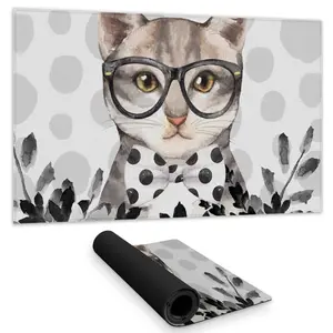 360 Stand Geek Cat Desk Mat - 14x24 in, Whimsical Illustrative Pet Vibrant Print, Water Repellent, Rubber Back, Desk Protection, Home Decor Supply