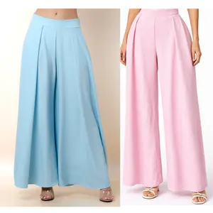 Blush Pink High-Waist Pleated Wide-Leg Pants