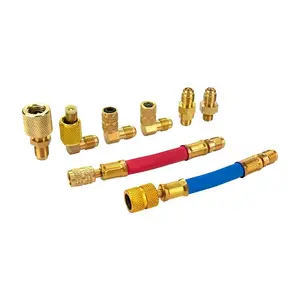 GYCC 8pcs Universal R134A R12 A/C Car Air Condition Refrigeration Connector Adapter Hoses AC CT-138 Set Kit A/C Air Conditioning Manifold Converting Brass Adapter Hose Set