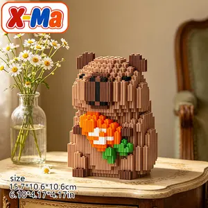Cute Capybara with Carrot Building Blocks Set - Kawaii Animal Micro Brick DIY Toy for Kids & Home Decor