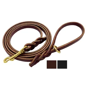 6 FT Braided Leather Dog Leash