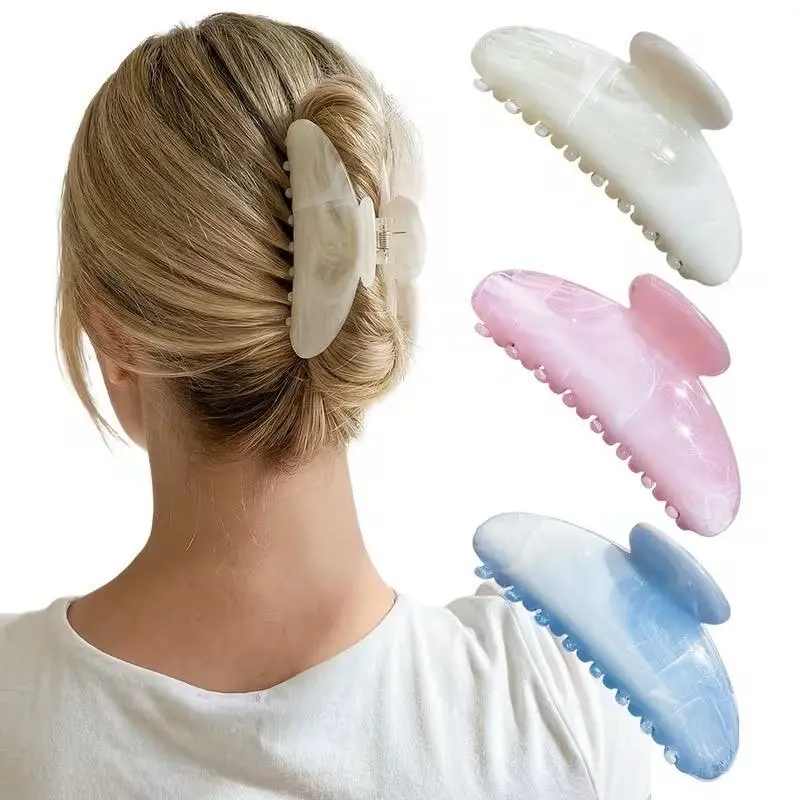 3pcs Ladies' Pink, Blue, And White Water Ripple Semi-Circular Hair Claws, Large Hair Clip, Ladies' Hair Additions, Sweet And Cute Style. Suitable for Daily Leisure, Shopping, Gatherings, Dates, And Beach Vacations