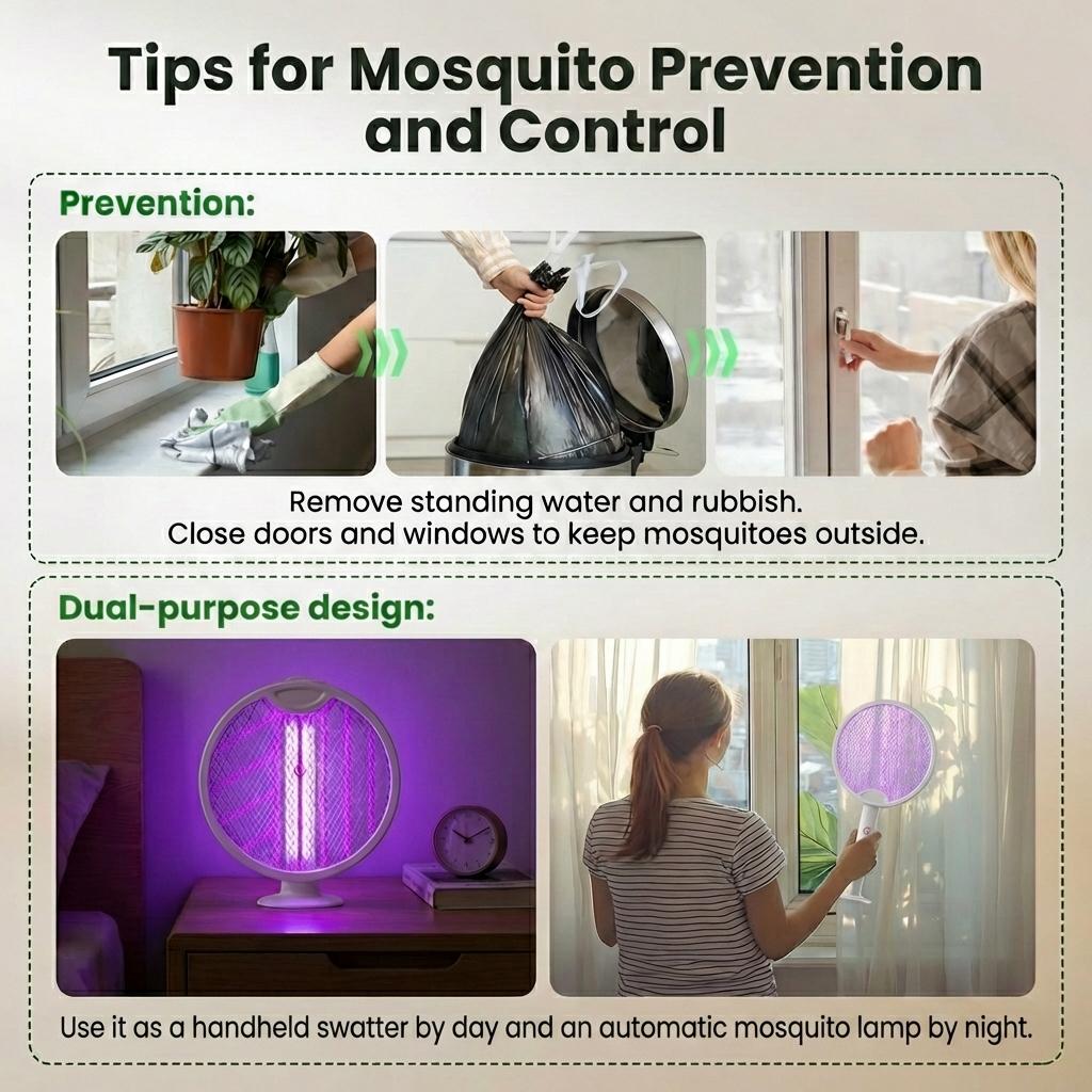 Foldable Electric Fly Swatter Racket 3000V, USB Rechargeable Bug Zapper with Purple Attractant Light, 1200mAh Portable Handheld Mosquito Killer - Kills Mosquitoes, Flies, Gnats, Wasps, Fruit Flies for Indoor Home, Backyard, Patio, Camping