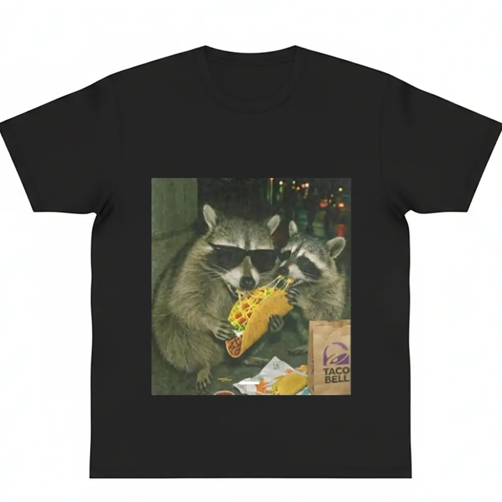 Raccoon Eating Taco T-Shirt Funny Meme Graphic Tee Silly Animal Humor Cute Raccoon Lover Gift Gift Top Streetwear y2k cotton fashion Streetwear Casual Top Trending