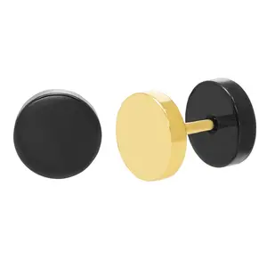 Black & Yellow Ion-Plated 316L Stainless Steel 8mm Round Reversible Earrings