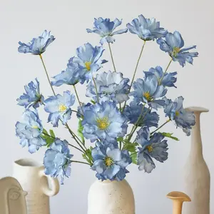 3pcs Artificial Haze Blue Decorative Flower Stem, Valentine Day, Gift Gifts Birthday Graduation,Garden Decor,Outdoor Plant,Gardening,Artificial Flower Decoration, Fake Flowers