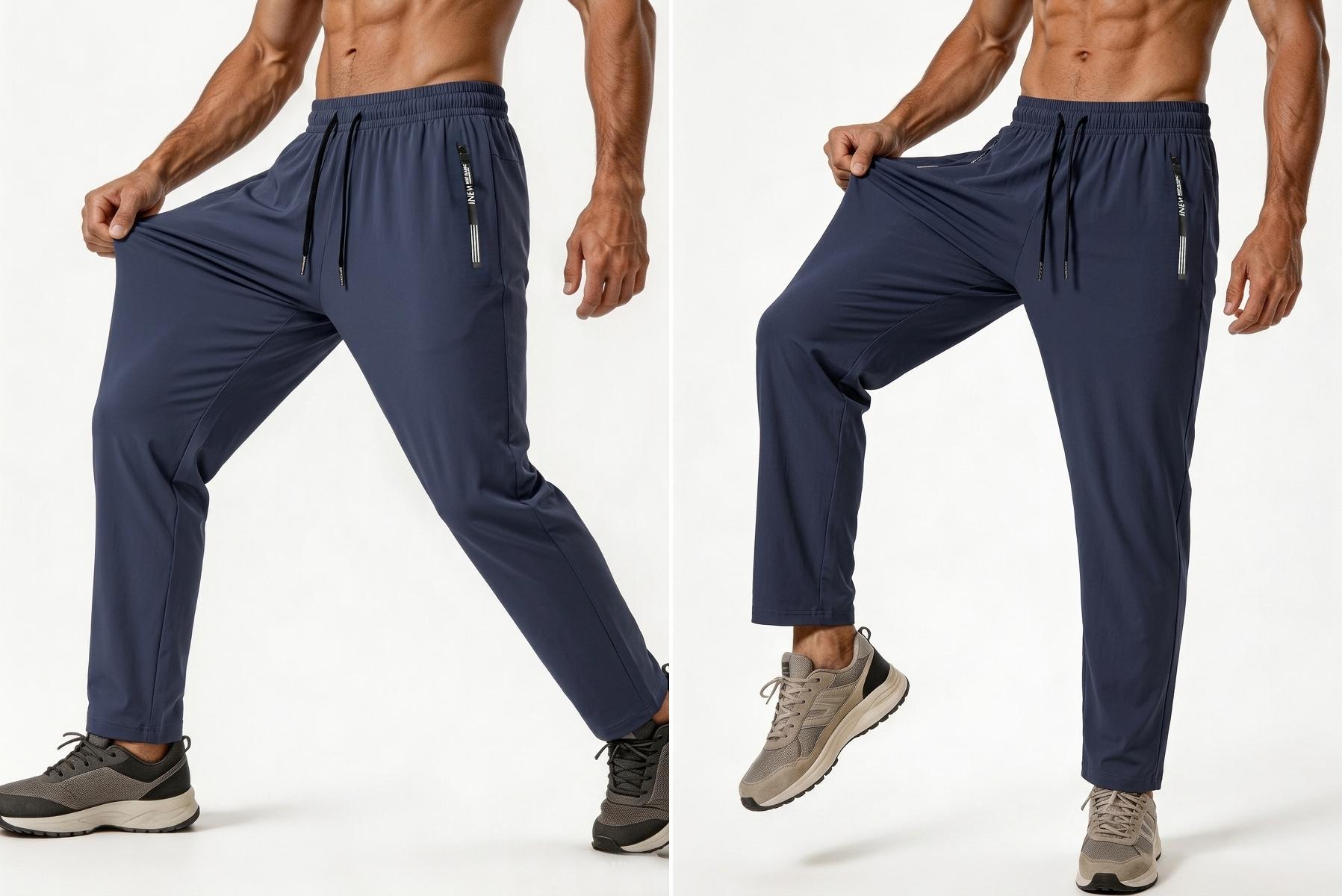 3PCS Ice Silk Pants With Zipper Pockets Sports Pants High Elastic Closure Drawstring Tight Leggings Thin Long Pants Quick Drying Pants Outdoor Activities Trousers Gym Sportswear Bottoms