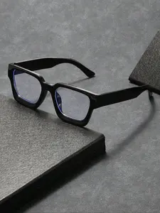 Unisex Square Anti-Blue Light Glasses, Square Frame Eyewear, Geometric Pattern, Ideal for Daily Use, Office, Travel & Photography