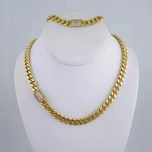 Monaco Style Necklace and Bracelet Set - Unisex Metal Coating Jewelry Set 18 Inch Chain and 7.5 Inch Link Bracelet