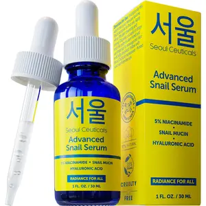 SeoulCeuticals Advanced Snail Serum 5% Niacinamide 97.5% Snail Mucin 97.5% Hyaluronic Acid Korean Skin Care Anti Aging Face Serum for Dull Skin 1oz - Moisture
