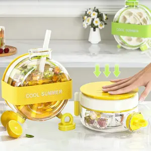 1 Count Ice Cube Water Bottle with Straw & Built In Ice Tray No Touch Press Release Ice Mold, Multifunction Creative Design Food Grade Material Large Capacity Leakproof Portable Easy Fill Easy Clean Reusable Drinkware For Home Office Gym School Outdoor