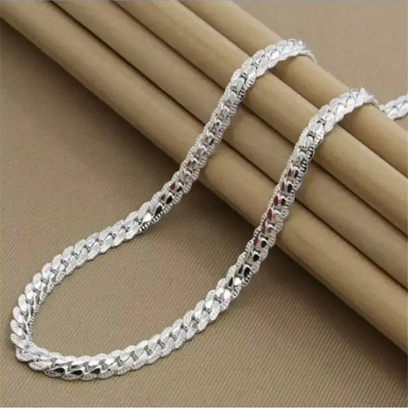 Silver-Plated Chain Links Necklace - Long Solid Cuban Link Vintage Jewelry with Cross Initial Name Design, Minimalist Premium Texture Daily Fashion Accessory, Wedding Gift, Chain Links Necklaces, Cuban Necklace Necklaces, Casual Wear, Everyday Use