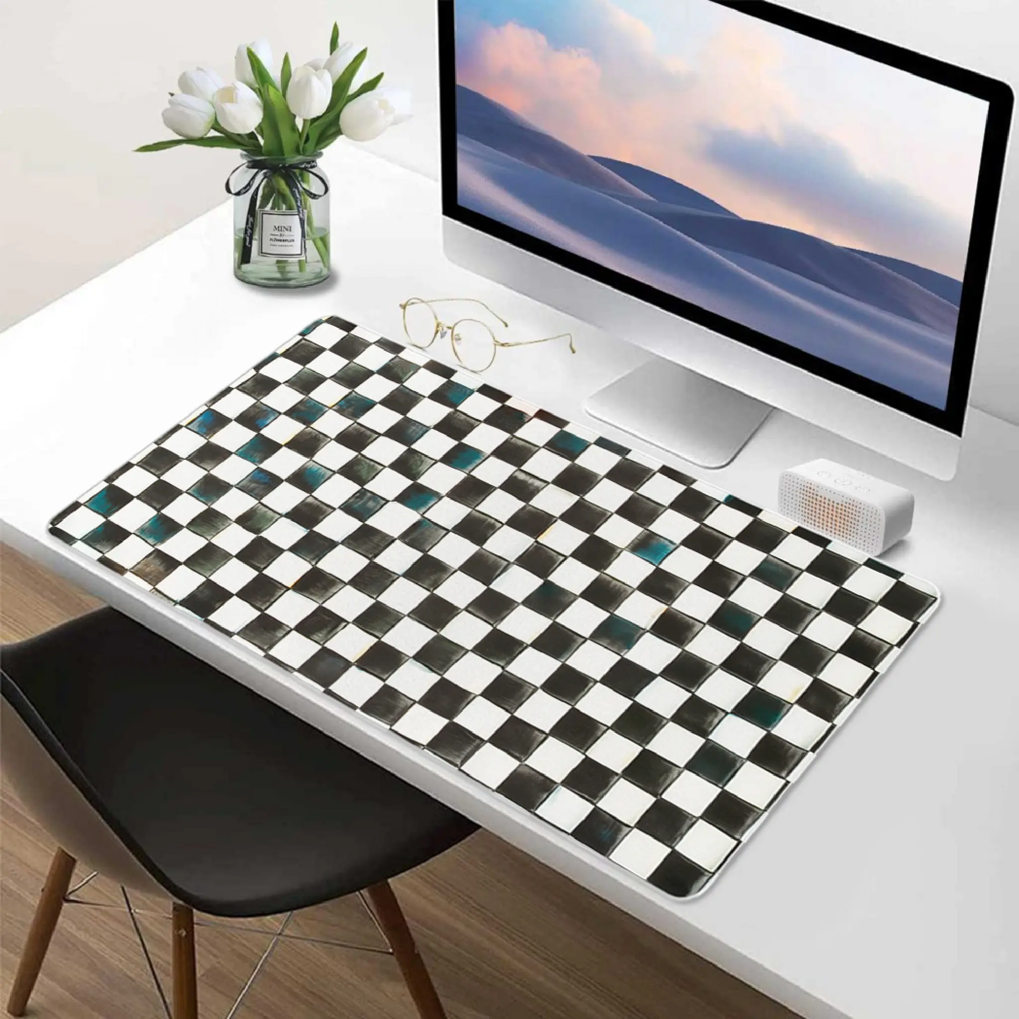 Mackenzie Childs Courtly Check Desk Mat Protector, Waterproof & Non-Slip Base Large Mouse Pad for Home