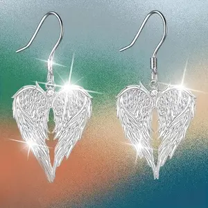 Stylish Angel Wings Heart-Shaped Pendant Earrings Exquisite Holiday Birthday Party Commemorative Accessories Gifts for Christmas Valentine's Day Mother's Day Jewelry hypoallergenic surgical steel earring
