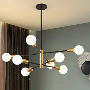 Black Gold 4/6/8/10/12 Head Branch Style Chandelier, Copper Color Lamp Heads, 12cm Base, Ceiling Mount Pendant Light For Bedroom and Living Room Decor, Modern Rustic Lamps