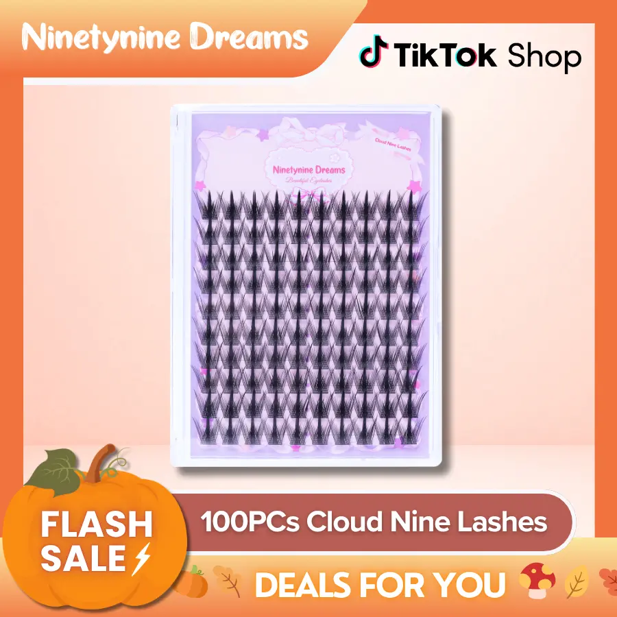 Ninetynine Dreams 100PCs Cloud Nine Lashes | Dramatic Spiky 16mm Manhua Anime Style False Eyelashes, Ultra-Thin Band, Lightweight Waterproof Long-Lasting Reusable Voluminous Lashes Clusters — Beginner Friendly Makeup Must-Have Trendy False Eyelashes