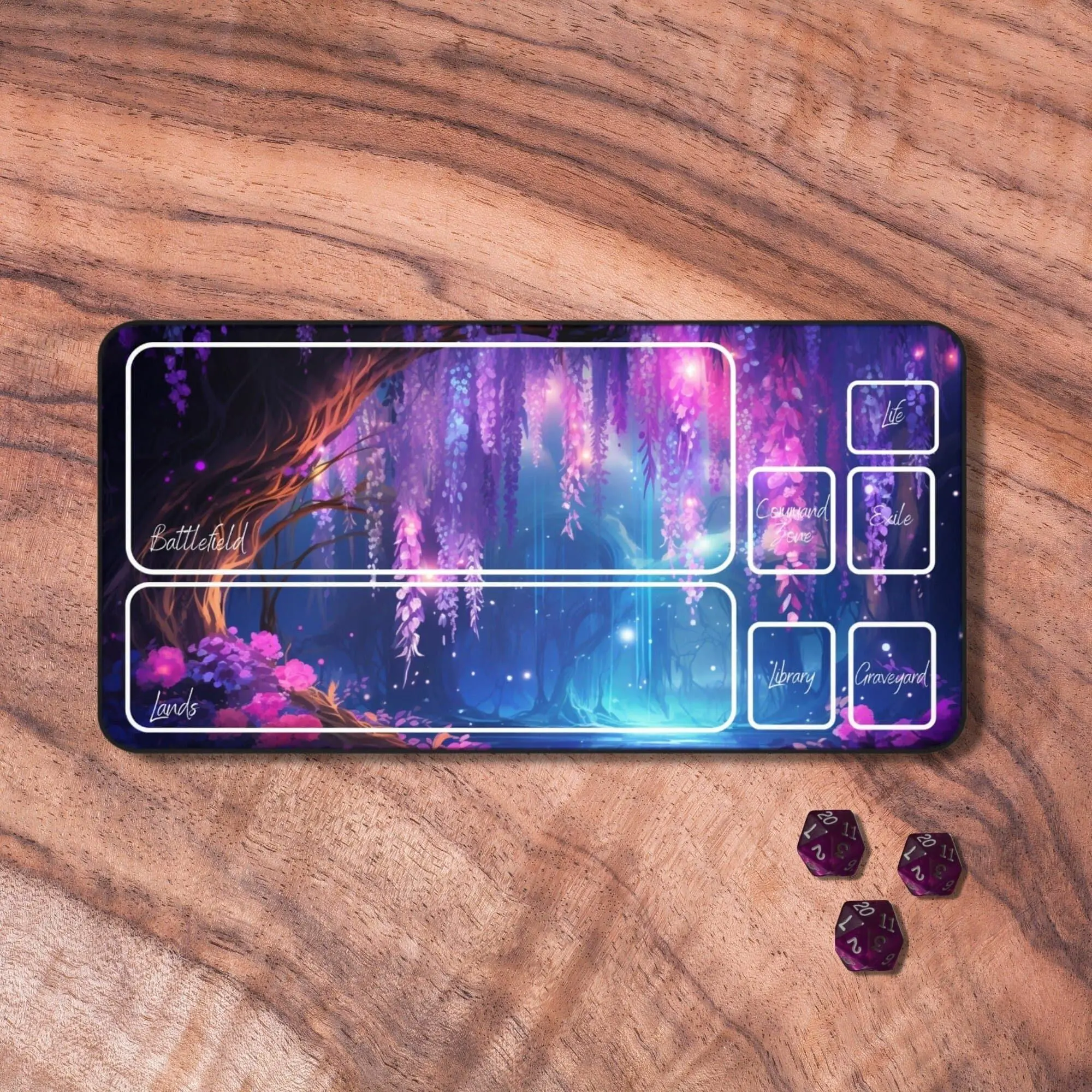 MTG Playmat with Zones, Cute Mouse Pad Desk Mat, Trading Card Game Play Mat, Purple Card Playmat, Gifts for Gamers, Neoprene Gaming Mat