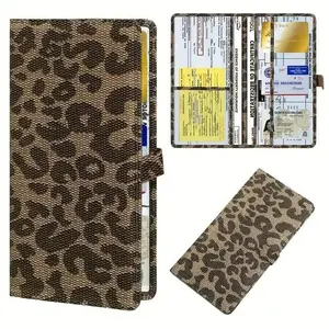 Leopard Print Car Insurance & Registration Holder PU Leather Document Organizer Wallet with Secure Snap Closure Transparent Sleeves Fits Every Car No Hassle