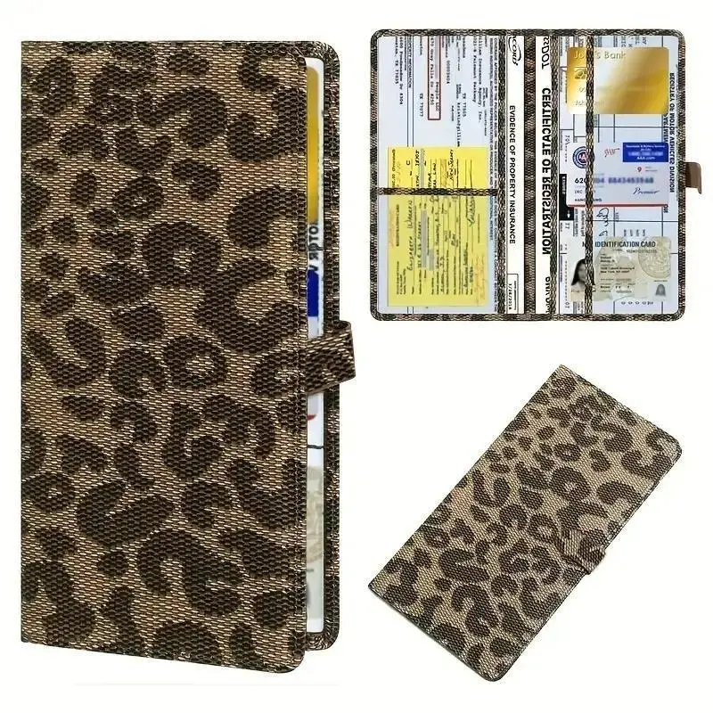 Leopard Print Car Insurance & Registration Holder PU Leather Document Organizer Wallet with Secure Snap Closure Transparent Sleeves Fits Every Car No Hassle cars accessories phone，car essentials