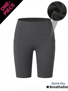 1pc Women's High-Waist Tight Shorts with Pockets, Biker Shorts for Women, 5-Inch Length, Solid Color-Black, Stretchy & Comfortable , Cycling Versatile for Daily Casual Outings, Machine Washabl, Super Soft, Stretchy Running & Workout Leggings