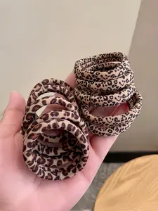 10pcs Leopard Print Elastic Hair Ties, High Tension No Seam, Thickening Hair Bands for Women's High Ponytails, Stylish & Durable