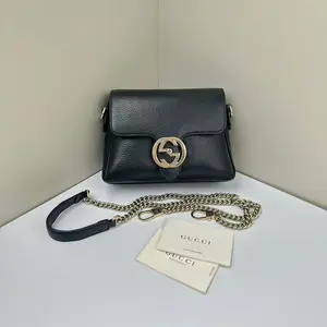 Pre-owned GUCCI Calfskin Crossbody Bags Interlocking G Black LNL0509