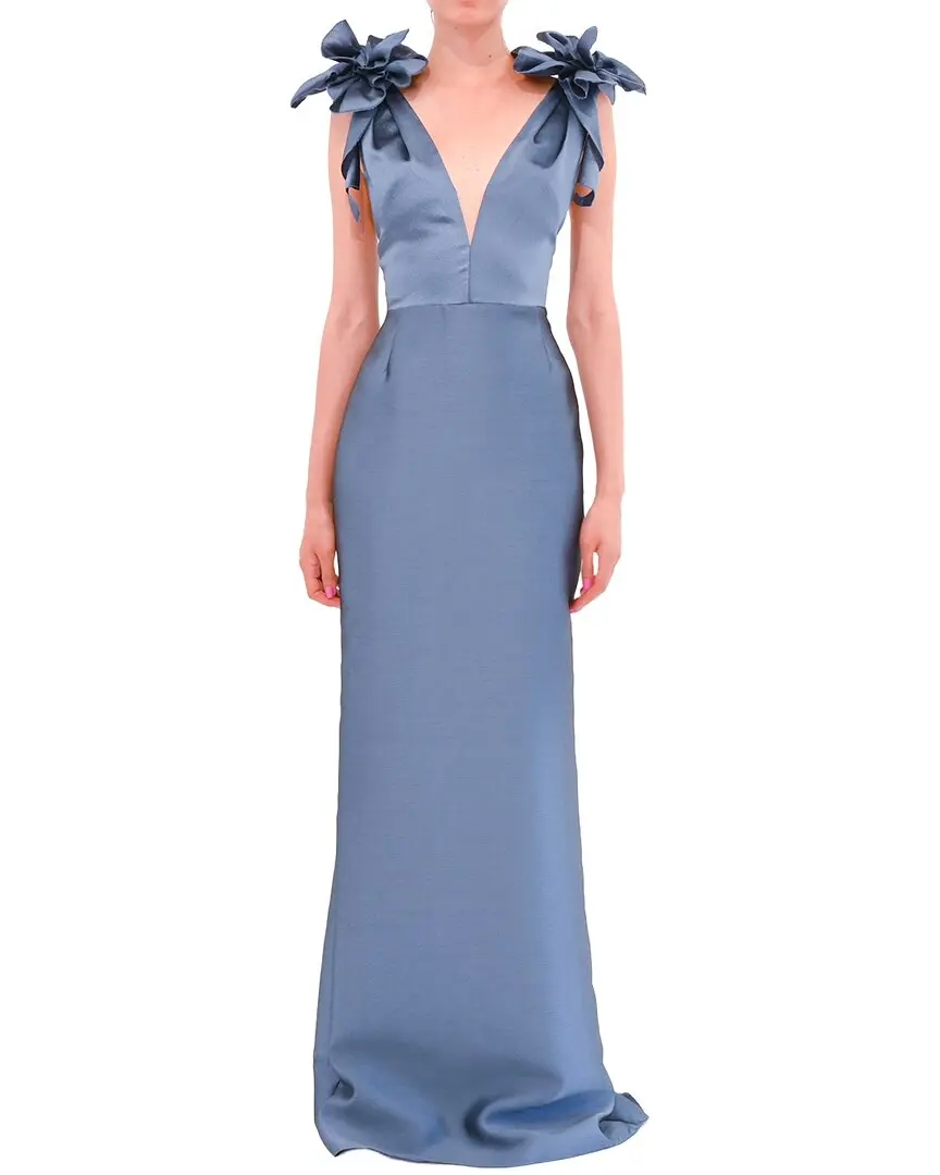 Marchesa Notte Sleeveless Deep V-Neck Silk-Blend Mikado Gown