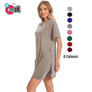 Womens 2 Piece Lounge SetsT-Shirts Topsas Biker Shorts Set Workout Reversible T racksuit S-3XL Womenswear Minimalist Shortsleeve Summer Two-Piece Set 2026  Casual Oversized Shirts Biker Shorts Matching Airport Travel Outfit Split Hem Lounge#springto