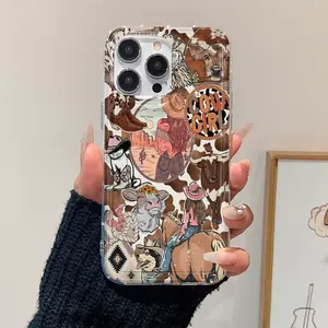 Western Cowboy Pattern Phone Case for iPhone 11/12/13/14 Pro Max/15 Pro/16 Plus, Shockproof Soft Cover, Protective Design