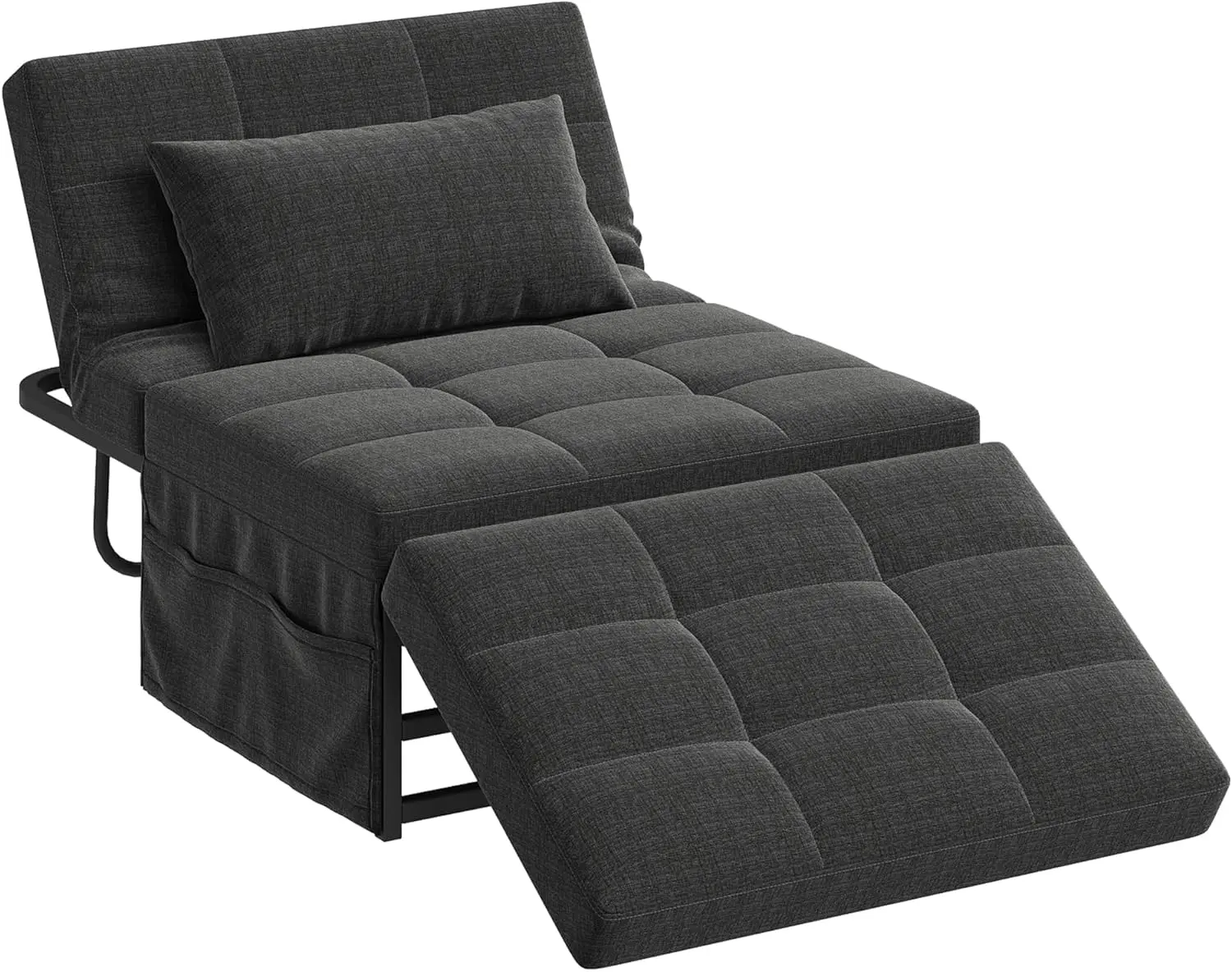 WLIVE Folding Ottoman Bed, Sleeper Chair, 4-in-1 Multi-Function, Convertible Sofa Bed Foot Rest with Adjustable Back for Living Room, Dark Grey