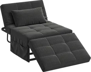 WLIVE Folding Ottoman Bed, Sleeper Chair, 4-in-1 Multi-Function, Convertible Sofa Bed Foot Rest with Adjustable Back for Living Room, Dark Grey