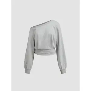 Cider Cotton-blend Asymmetrical Neck Ruched Cinched Waist Sweatshirt