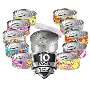 10 Pack Tin Can Style Metal Storage Pull Top Containers with Lids and Decorative Wrap Labels 10 Pack Tin Can Style Metal Storage Pull Top Containers with Lids and Decorative Wrap Labels
