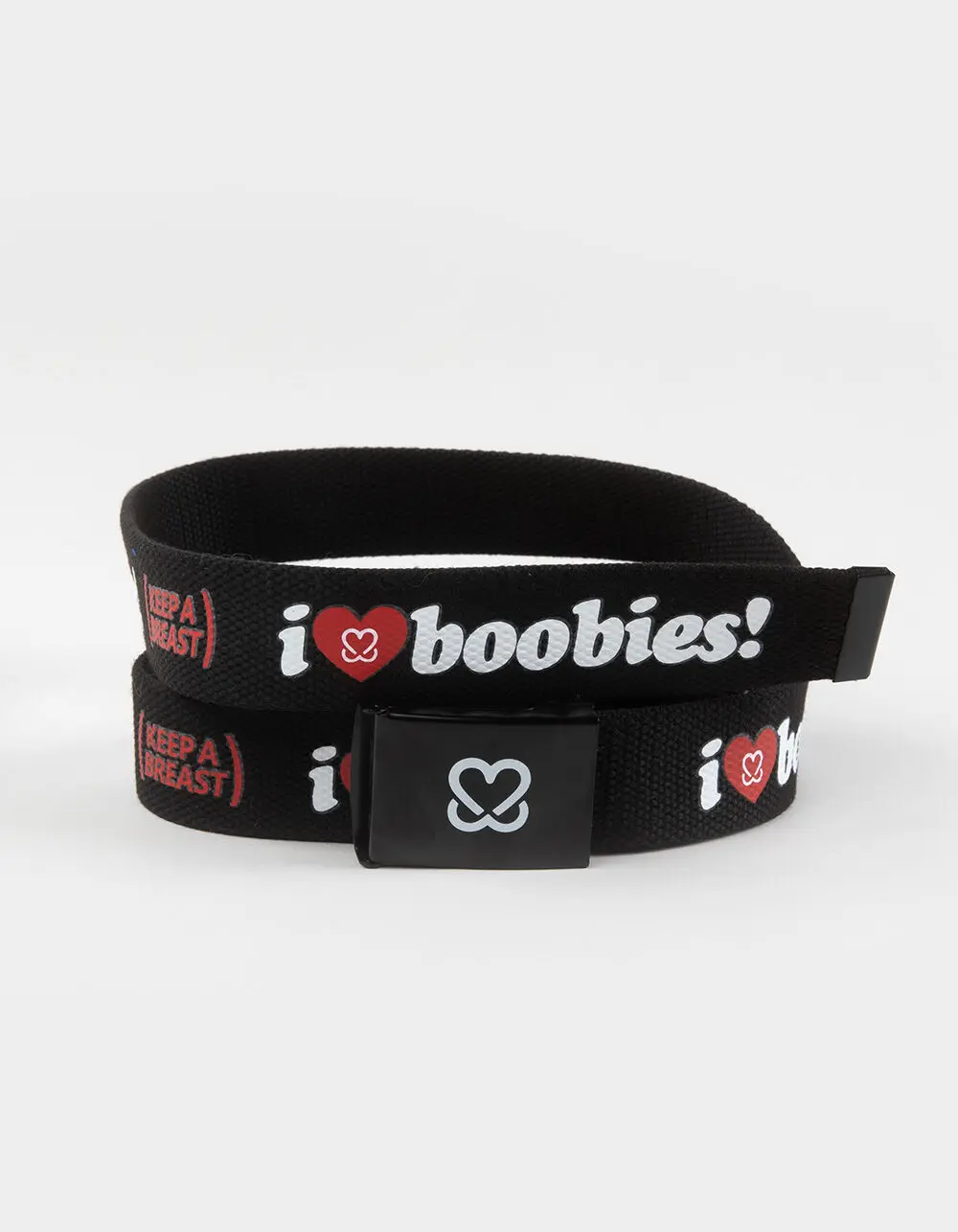 KEEP Mens A BREAST I Love Boobies! Black Web Belt, Black & White KEEP Mens A BREAST I Love Boobies! Black Web Belt, Black & White