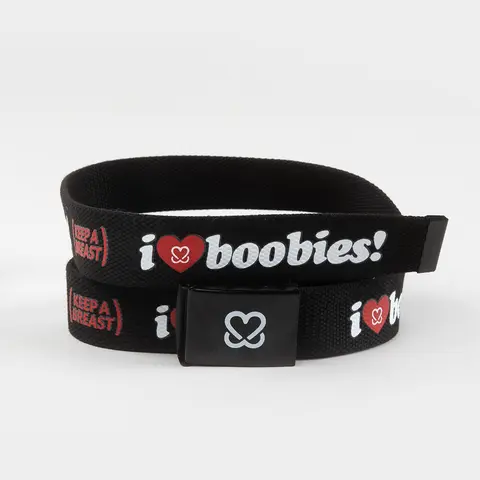 KEEP  Mens A BREAST I Love Boobies! Black Web Belt, Black  &  White