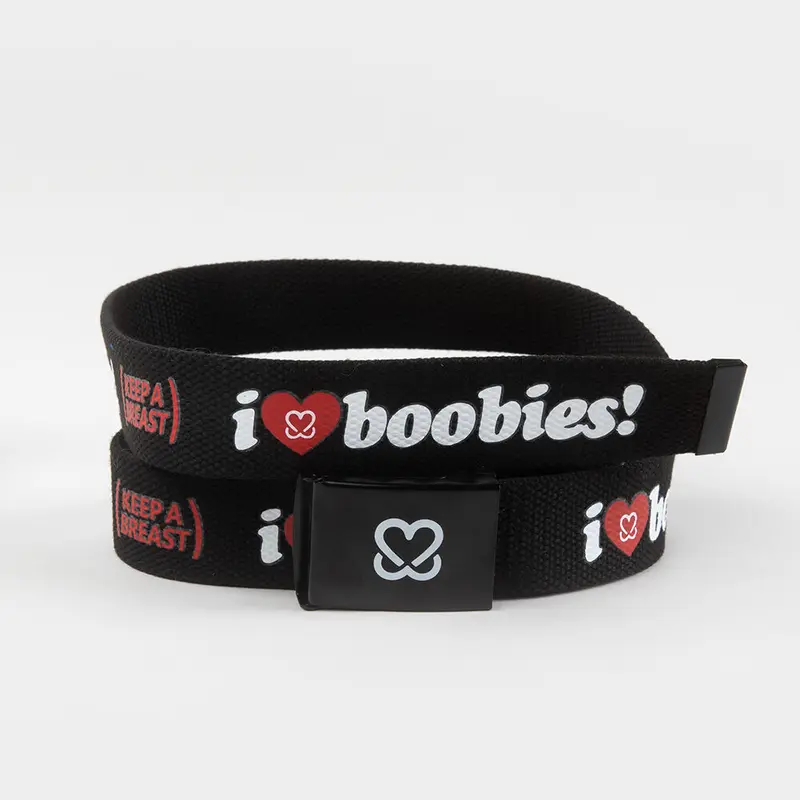 KEEP Mens A BREAST I Love Boobies! Black Web Belt, Black & White