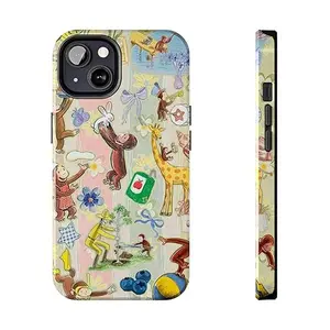 Curious George Retro Phone Case – Playful Monkey, Balloons, Ducks & Stars in Vintage Cartooncore Aesthetic – Charming Storybook Illustration – Fits iPhone 6–16 (Plus, XR, XS, SE, Pro Max) & Samsung Galaxy S21–S24 (Plus, Ultra)