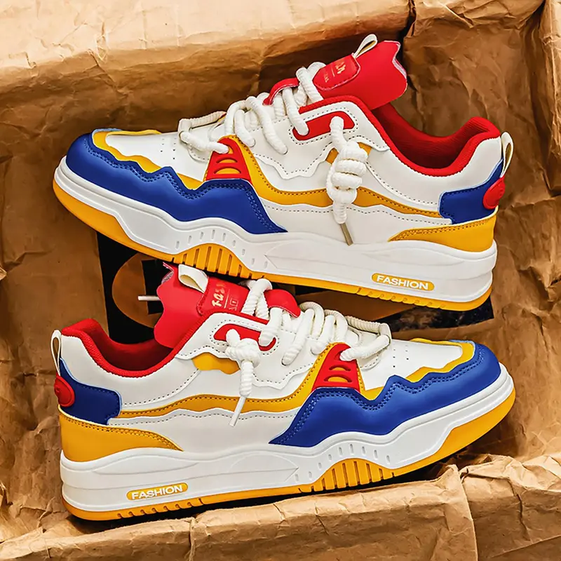 Men's Fashionable Patchwork Design Lace Up Skate Shoes, Casual Comfortable Sports Running Shoes, Trendy All-match Sneakers for Daily Wear, Casual Running Footwear, Athletic Shoes, Running Style Shoes