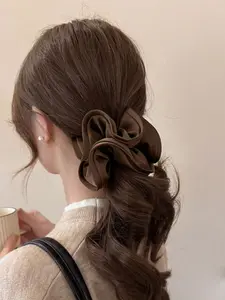 2PCS Satin Scrunchies Hair Ties for Women - Big Silk Satin Scrunchie Exra Large Jumbo Gaint Oversized Cute Scrunchy for Curl Thick Hair Fashionable Versatile High-End Elegant Simple Minimalist Solid Color Hair Tie Ruffled Bowknot