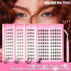 Self Adhesive Natural Glueless Lashes Clusters, Diy Eyelash Extensions, Fluffy Eyelashes Cluster, Ultra-Thin & Lightweight, Manga Wispy Look, No Glue Needed Press On Lashes, Easy Apply for Beginners, C Curl, No Residue, Long Lasting