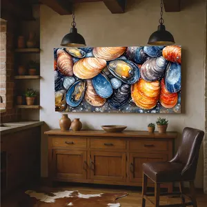 Vibrant Seashell Assortment Canvas Print Ocean-Themed Wall Art with Colorful Shells and Dark Background Coastal Decor for Chill Room Kitchen Living Room Bedroom Beach House Nautical Housewarming Gifts
