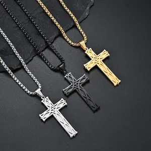 Cross Kyle Knot Necklace, Retro Charm Cross Stainless Steel Pendant Necklace, Fashionable Matching, Hip Hop Punk Style, Birthday Gift, Party, Daily, Party